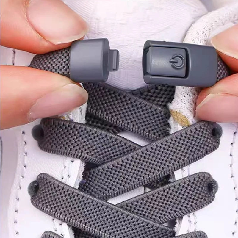Elastic No-Tie Shoelaces with Lock Buckle (Flat 8mm Sneakers Laces)