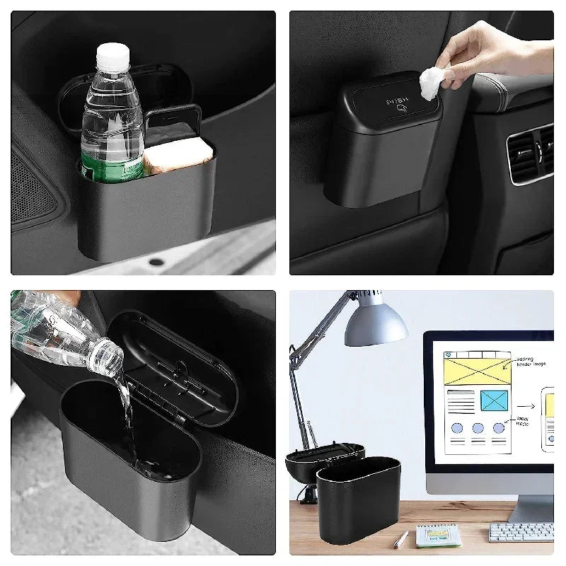 Mini Car Trash Can with Lid (Leak-Proof Auto Bin)