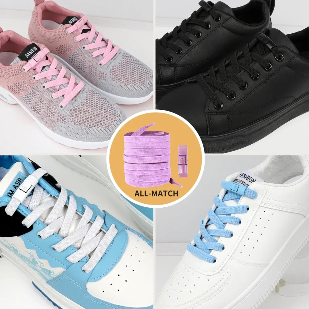Elastic No-Tie Shoelaces with Lock Buckle (Flat 8mm Sneakers Laces)