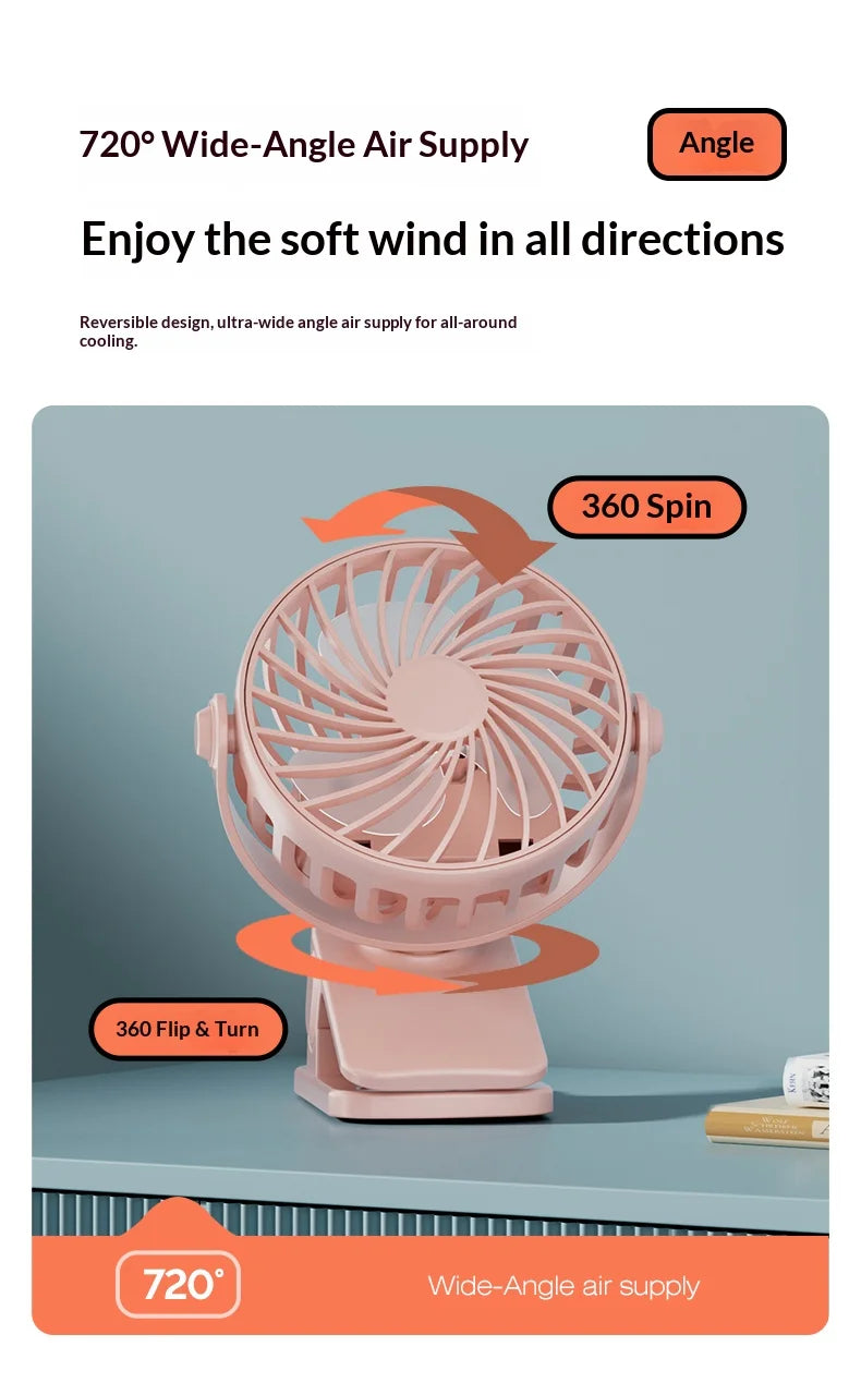 Portable Rechargeable Clip Fan with Night Light