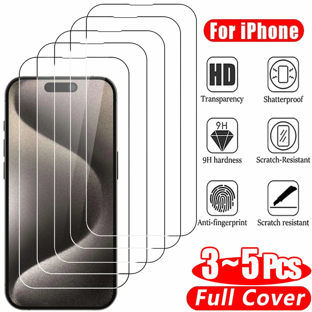 5pcs Clear Tempered Glass Screen Protector for iPhone