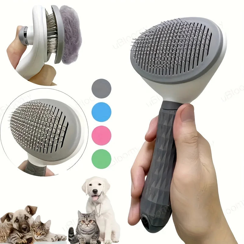 One-Click Pet Hair Removal Brush (Self-Cleaning Slicker Comb)