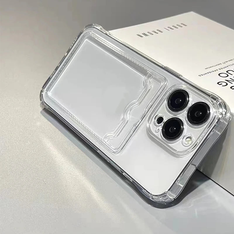 Shockproof Clear Silicone iPhone Case with Card Pocket (Wallet Cover)