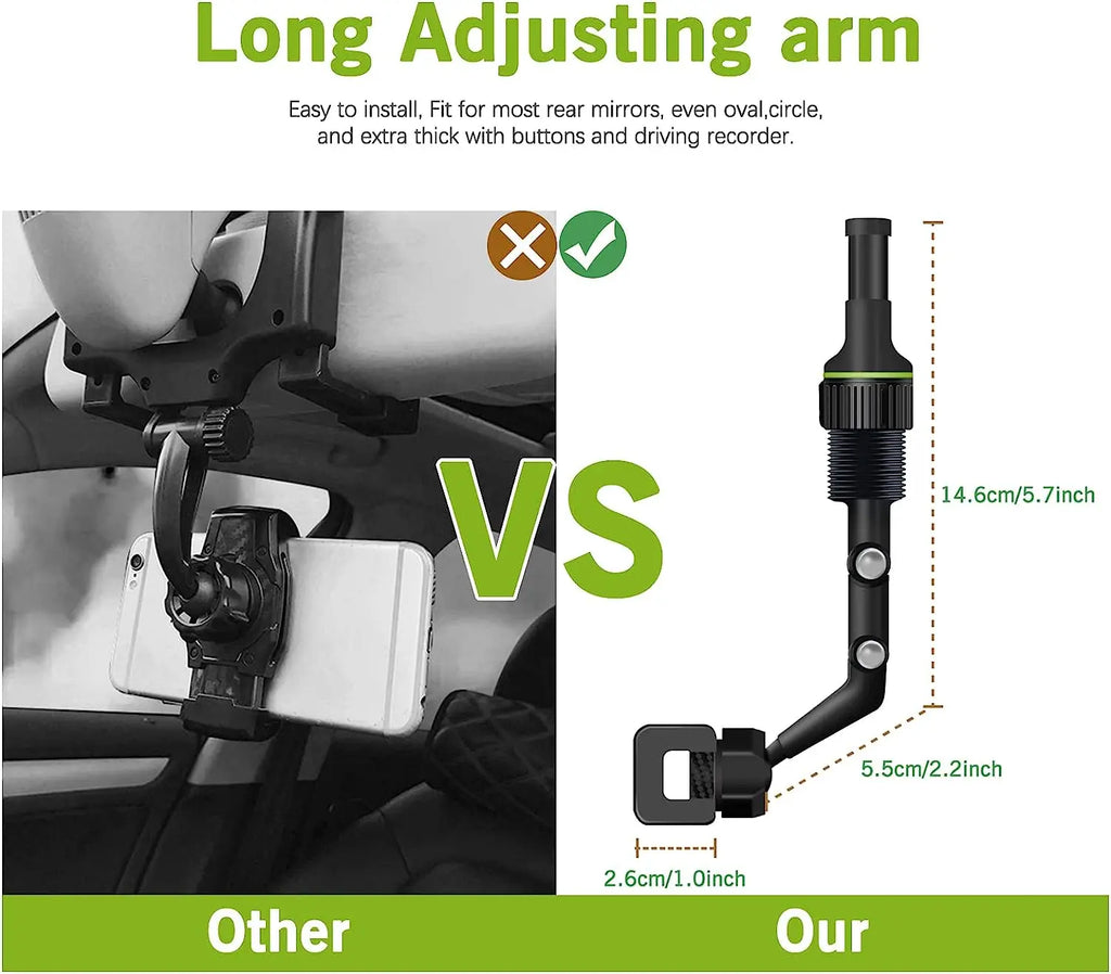 Rearview Mirror Phone Holder 360° Rotatable Car Mount Universal Smartphone Holder