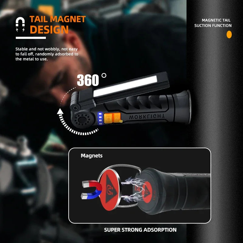 Portable COB LED Rechargeable Magnetic Work Light