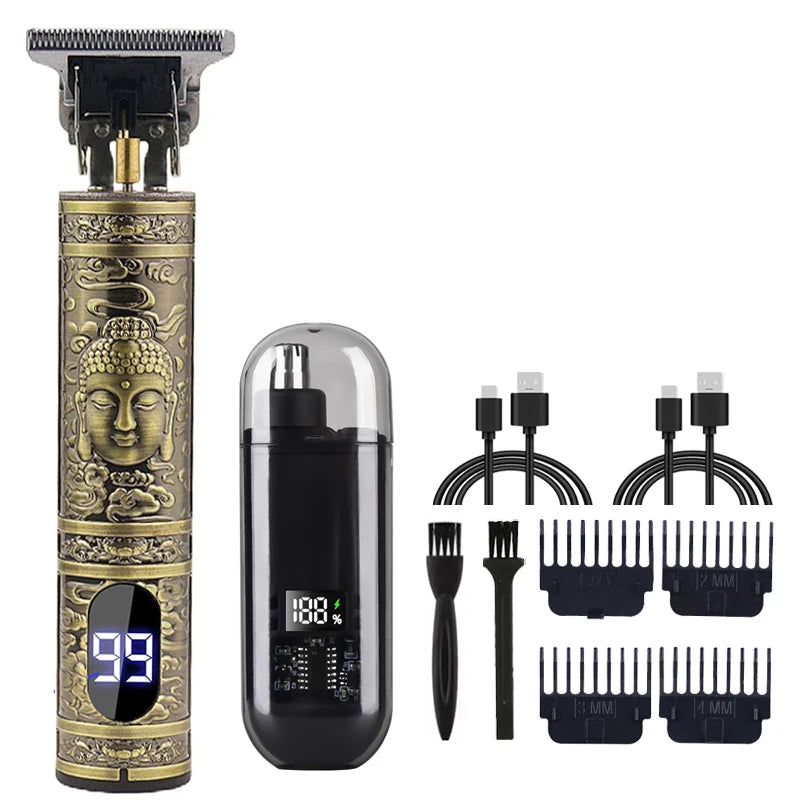 T9 Vintage Hair Clipper & Beard Trimmer Kit (Rechargeable Grooming Set)