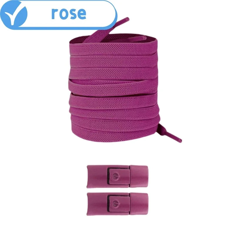 Elastic No-Tie Shoelaces with Lock Buckle (Flat 8mm Sneakers Laces)