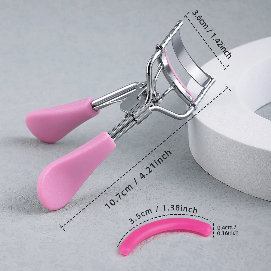 Portable Eyelash Curler with Silicone Pads (Stainless Steel Lash Curling Tool)