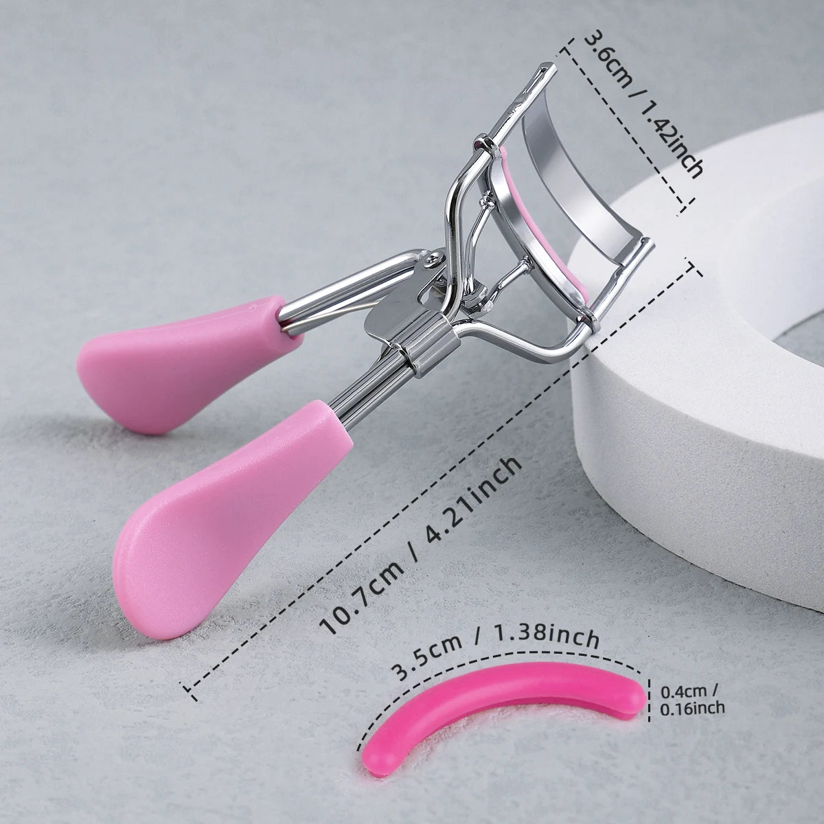 Portable Eyelash Curler with Silicone Pads (Stainless Steel Lash Curling Tool)