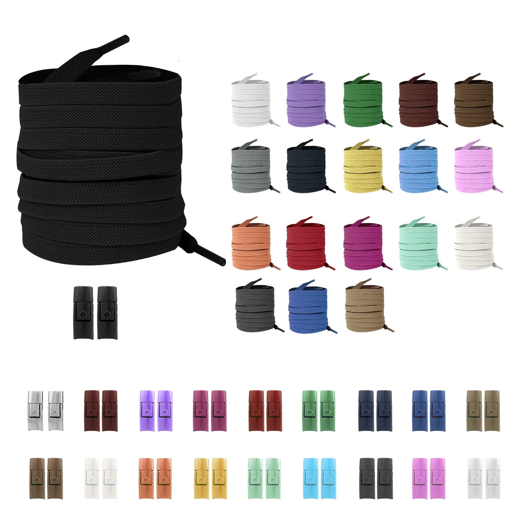 Elastic No-Tie Shoelaces with Lock Buckle (Flat 8mm Sneakers Laces)