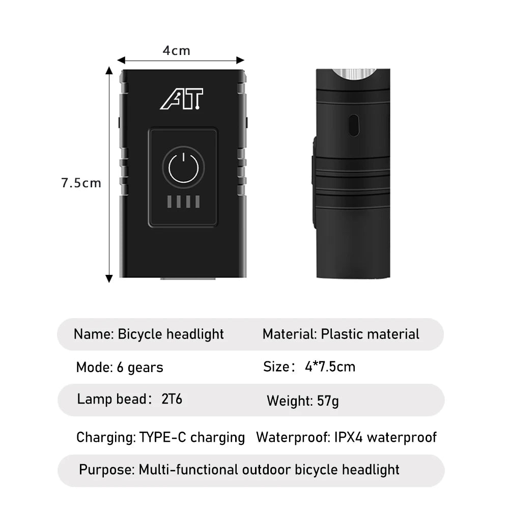 High Bright LED Bicycle Front Light (6 Modes MTB & Road Bike Headlight)