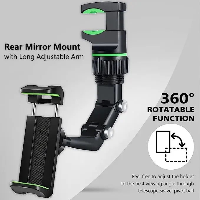 Rearview Mirror Phone Holder 360° Rotatable Car Mount Universal Smartphone Holder