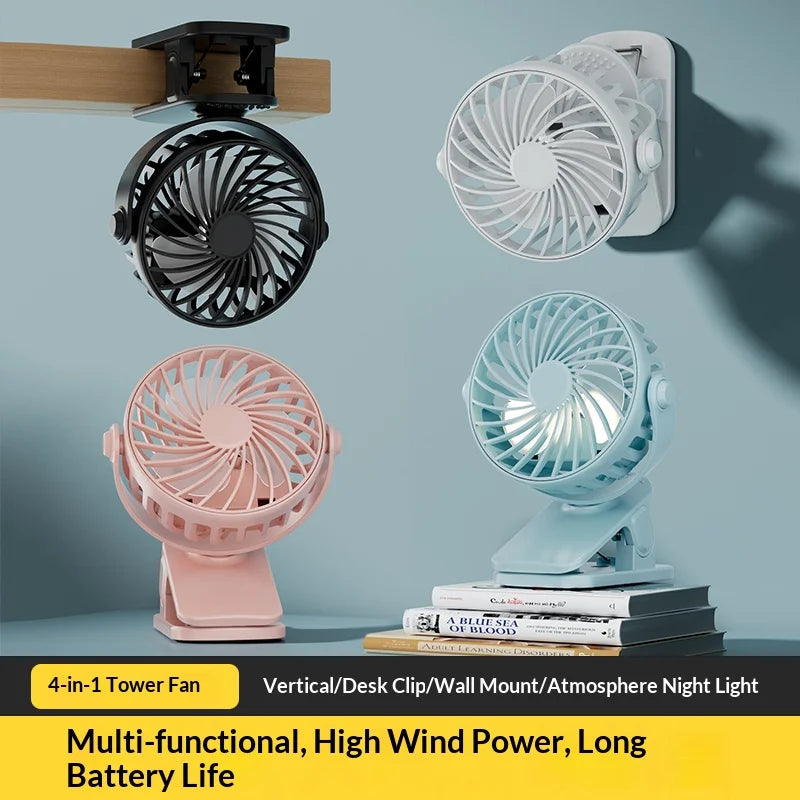 Portable Rechargeable Clip Fan with Night Light