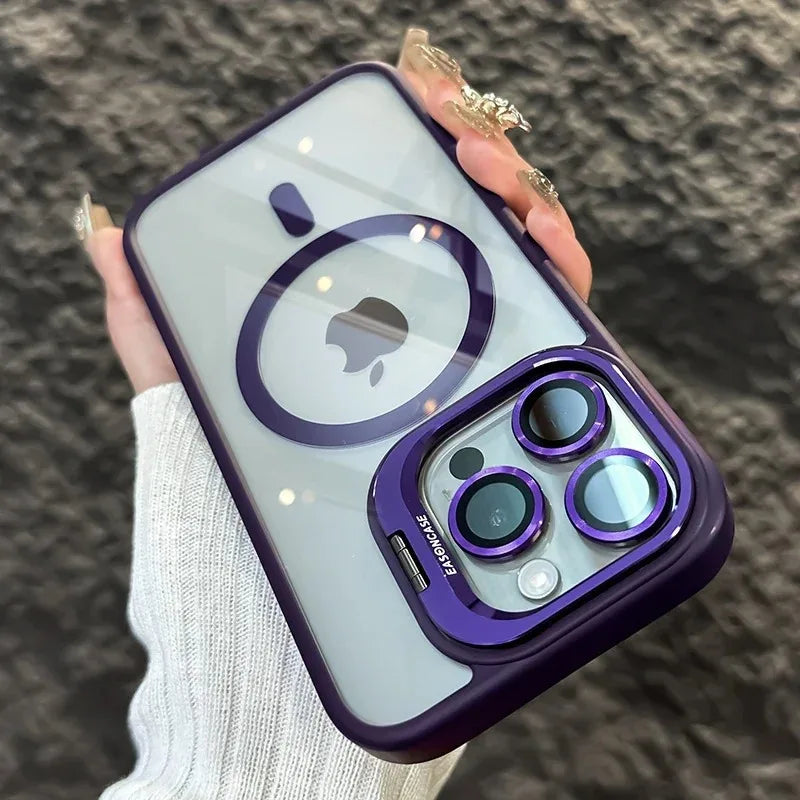 MagSafe Transparent Shockproof iPhone Case with Stand