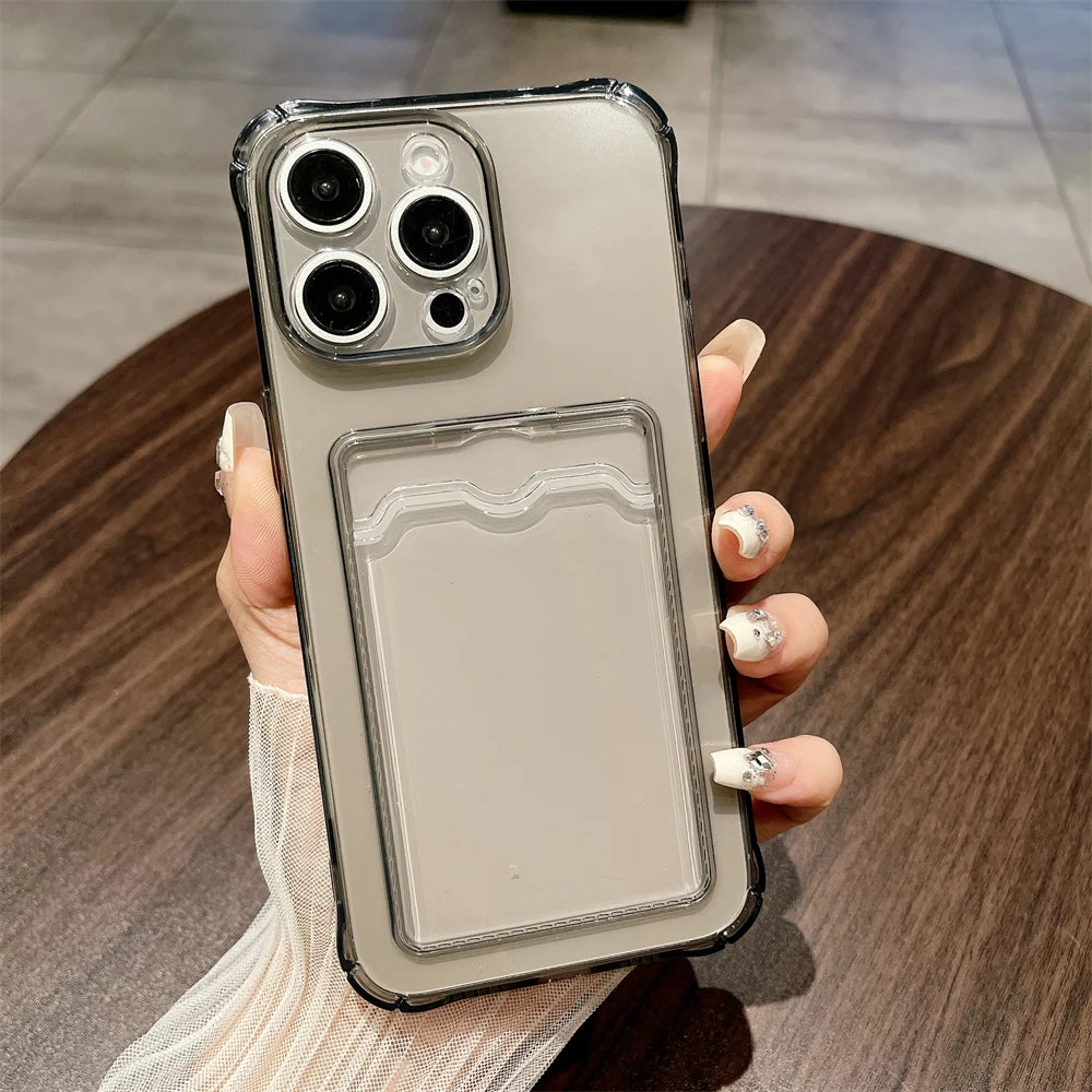 Shockproof Clear Silicone iPhone Case with Card Pocket (Wallet Cover)