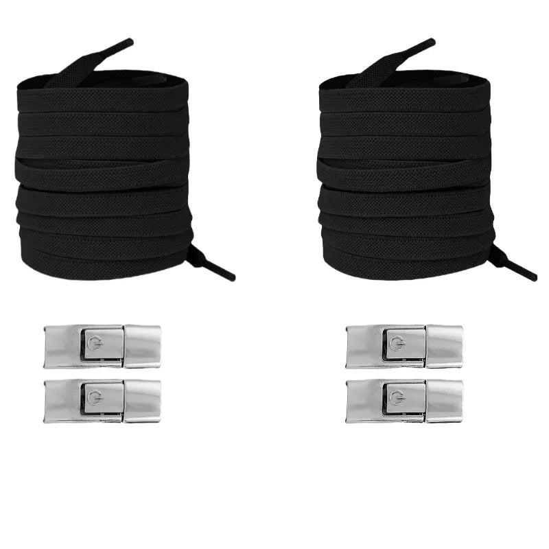 Elastic No-Tie Shoelaces with Lock Buckle (Flat 8mm Sneakers Laces)