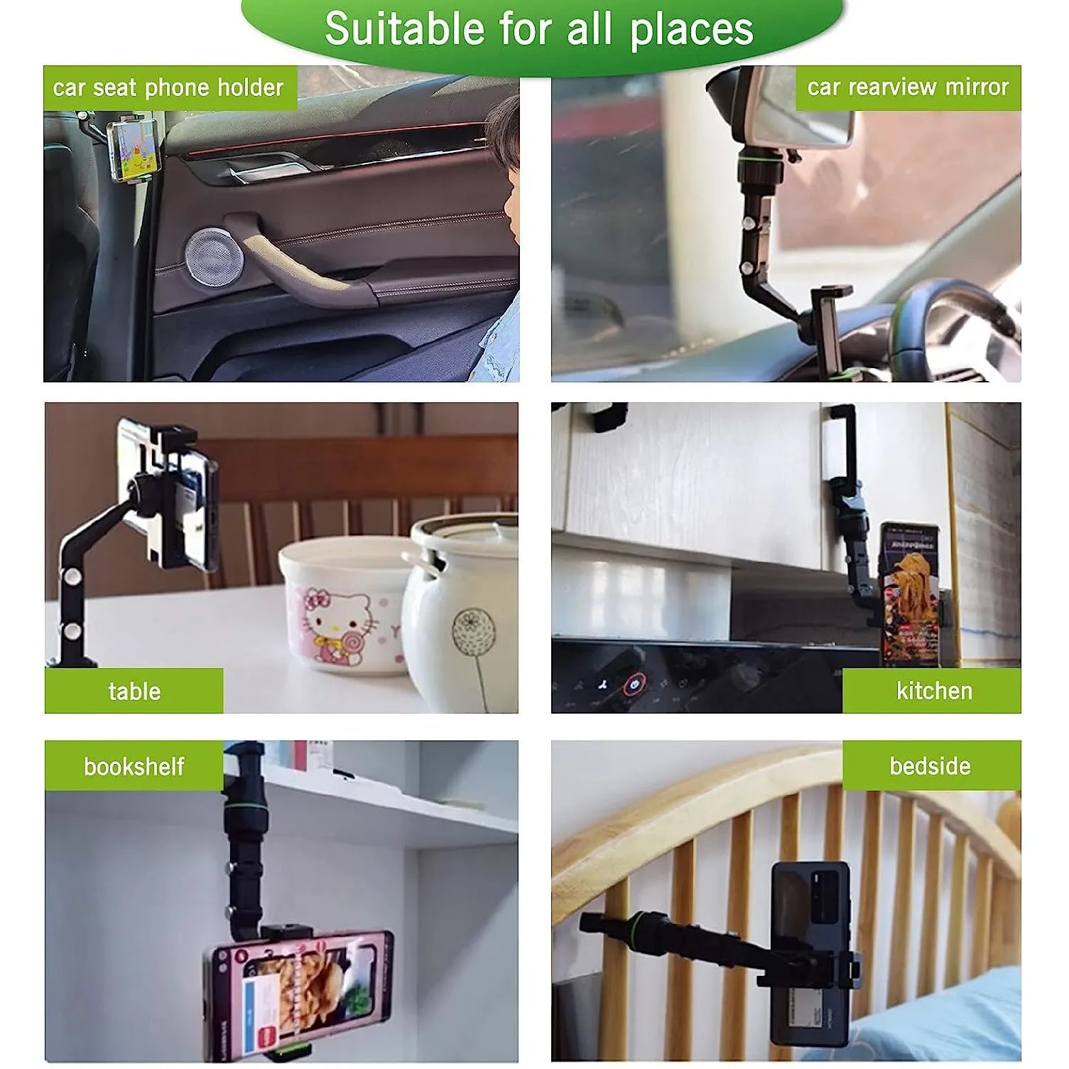 Rearview Mirror Phone Holder 360° Rotatable Car Mount Universal Smartphone Holder