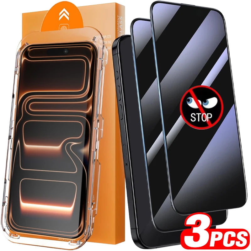 iPhone Tempered Glass Screen Protector (Privacy / Clear, 1–3 Pack, Optional Installation Kit)