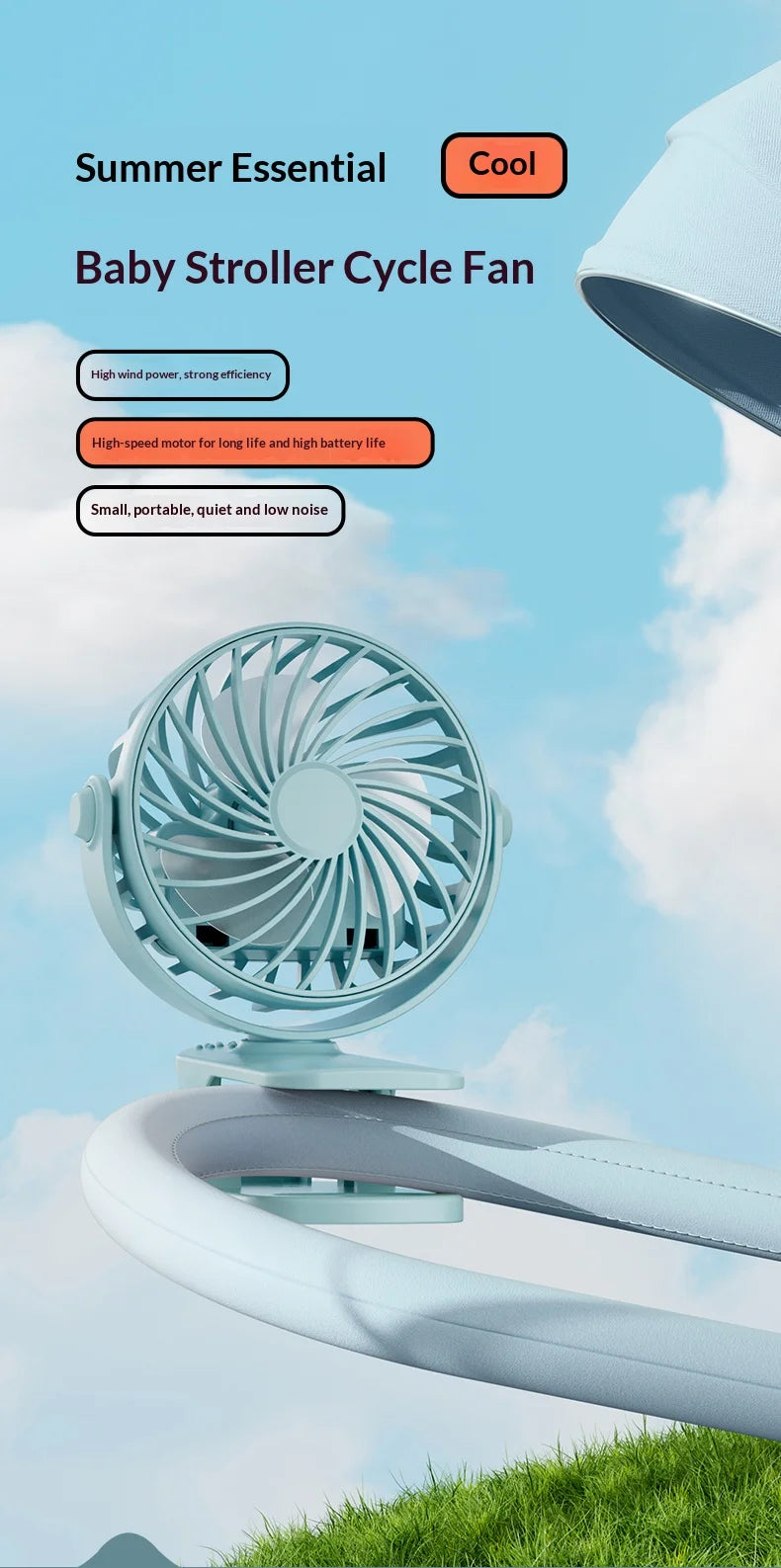 Portable Rechargeable Clip Fan with Night Light