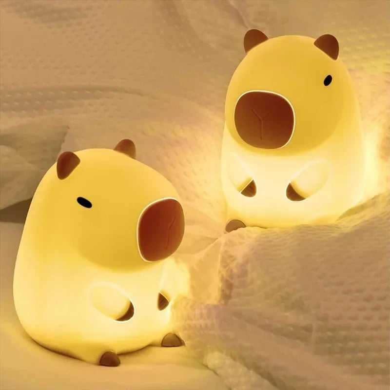 Cute Capybara LED Night Light – Silicone Animal Bedside Lamp for Kids Room Decor