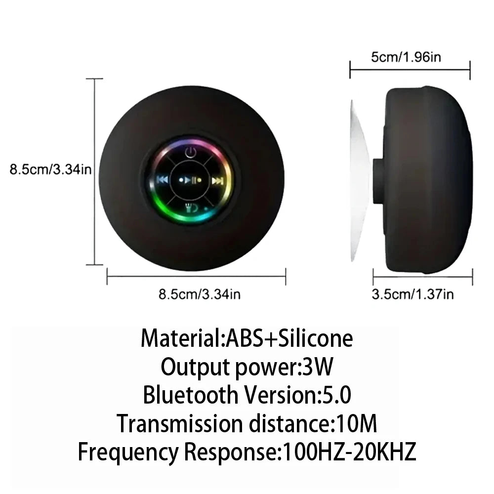 Portable Waterproof Bluetooth Speaker with LED Light & Suction Cup