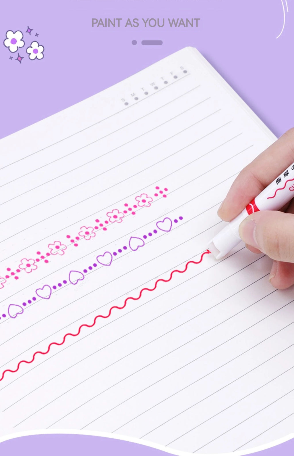 6pcs Flower Curve Highlighter Pen Set (Kawaii Roller Tip Markers)