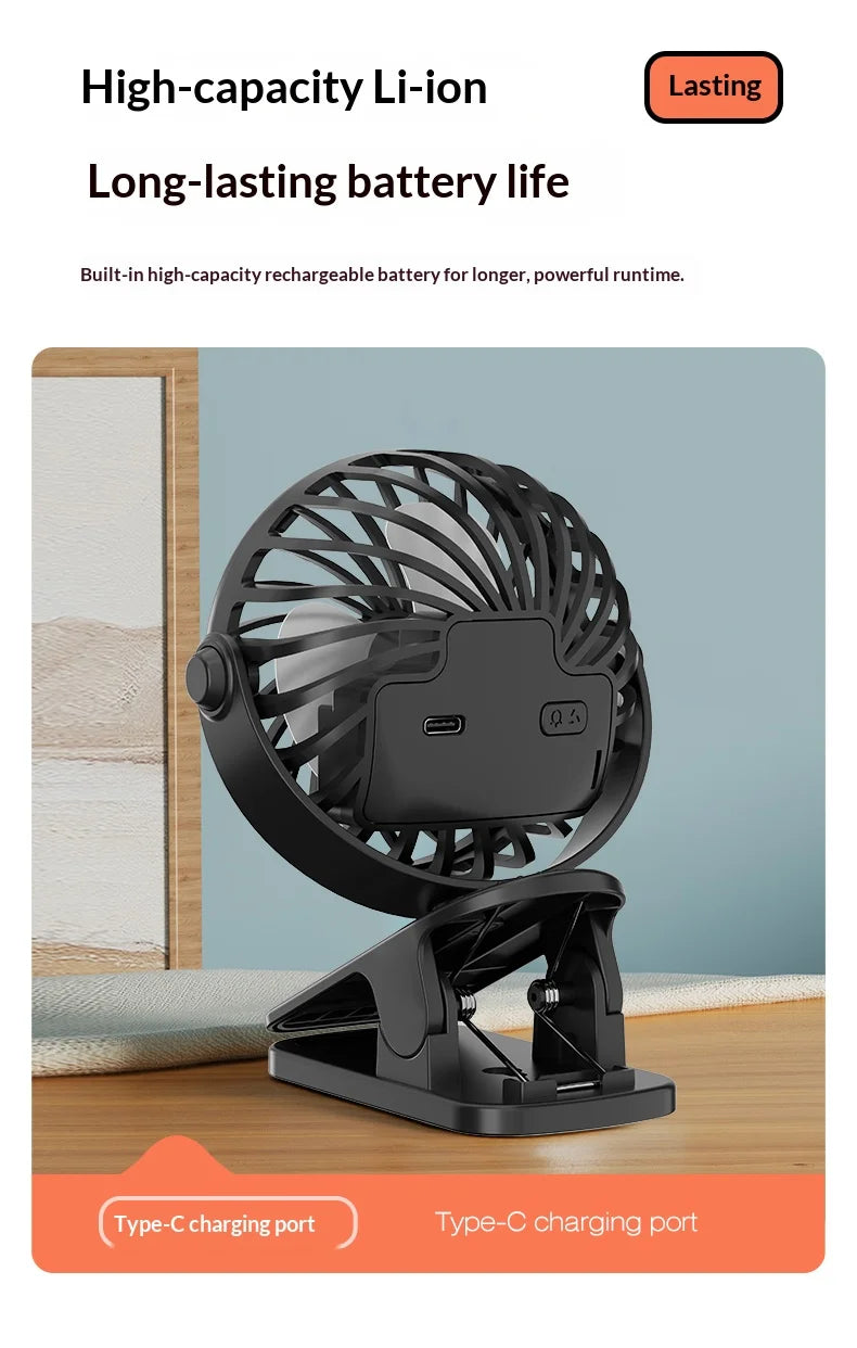 Portable Rechargeable Clip Fan with Night Light