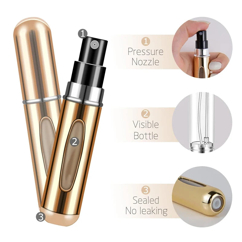 Portable Perfume Atomizer 5ml – Refillable Travel Spray Bottle (1/4 Pack)