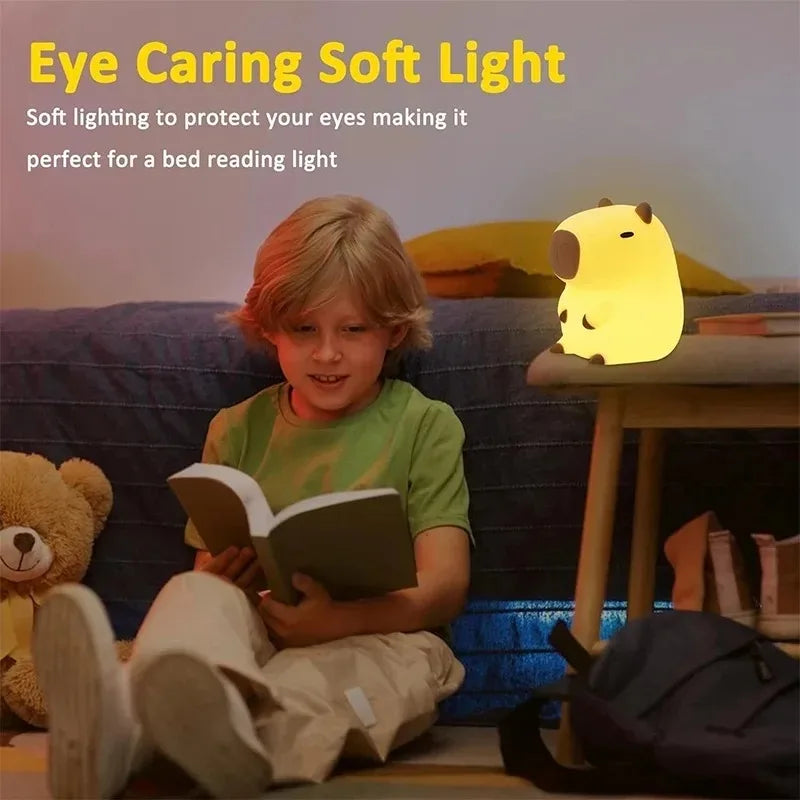 Cute Capybara LED Night Light – Silicone Animal Bedside Lamp for Kids Room Decor