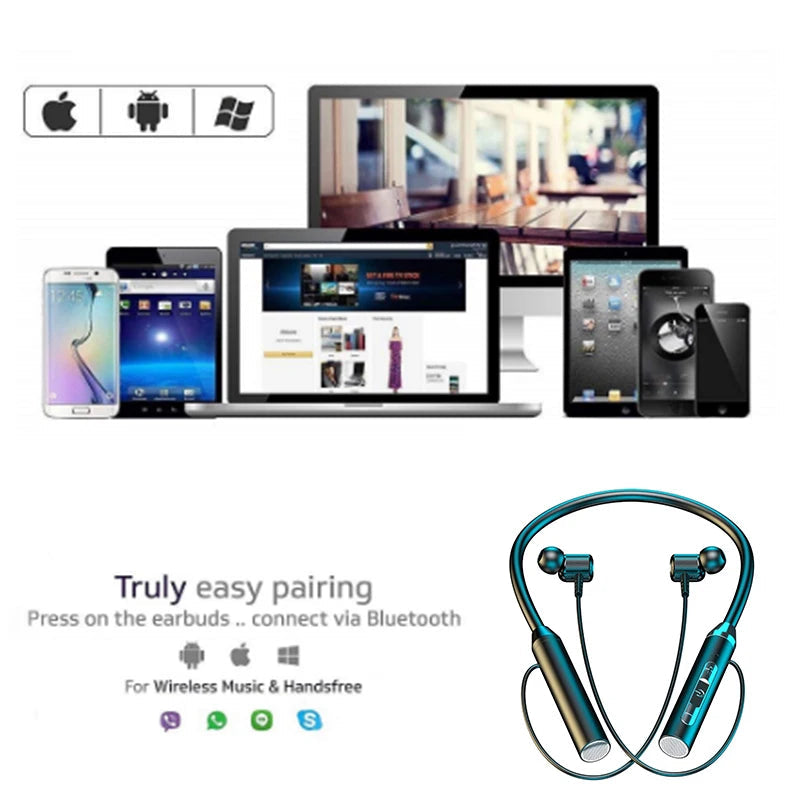Wireless Bluetooth Neckband Earphones with LED Display