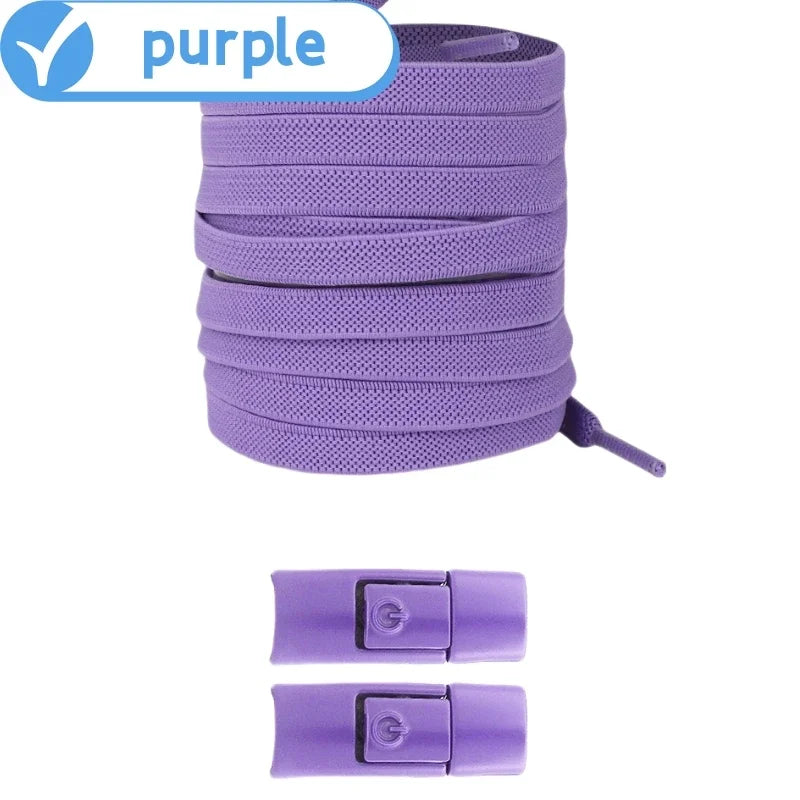 Elastic No-Tie Shoelaces with Lock Buckle (Flat 8mm Sneakers Laces)