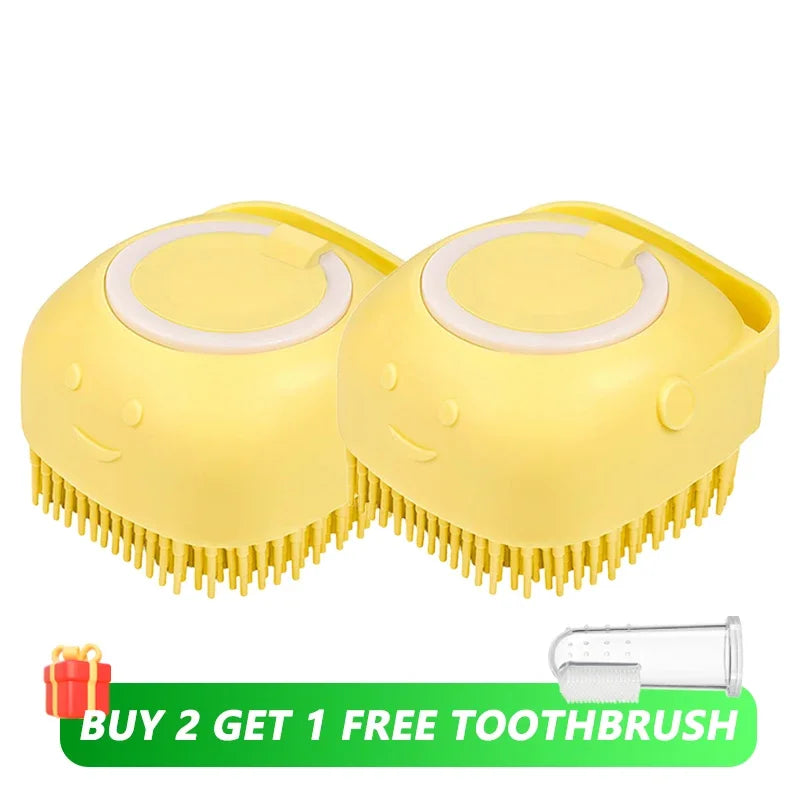 Pet Bath Brush with Shampoo Dispenser – Silicone Dog & Cat Grooming Massage Tool