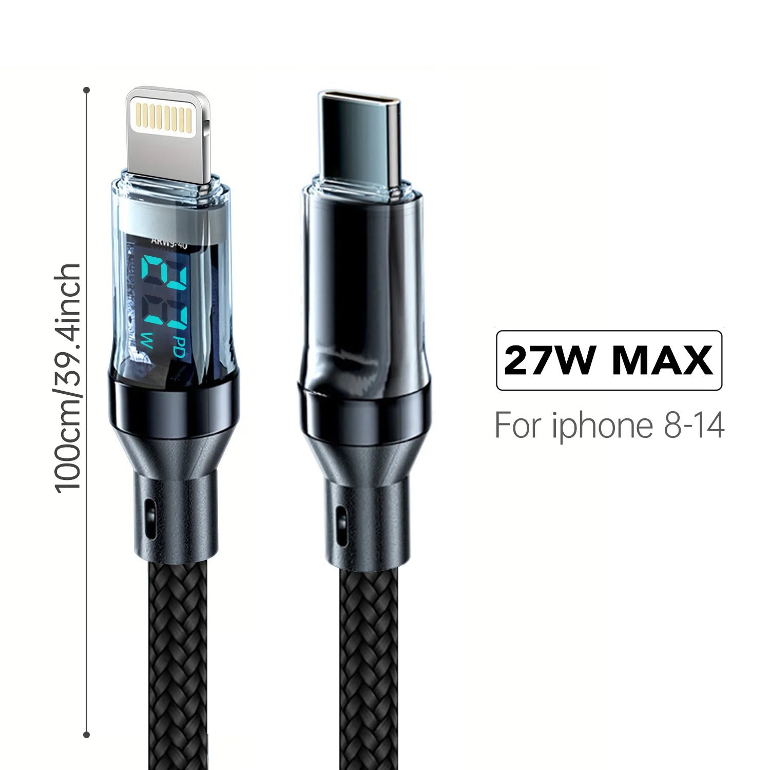 PD 27W Fast Charging Cable with LCD Display for iPhone