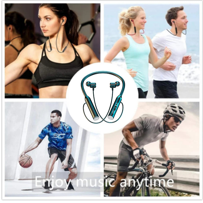Wireless Bluetooth Neckband Earphones with LED Display