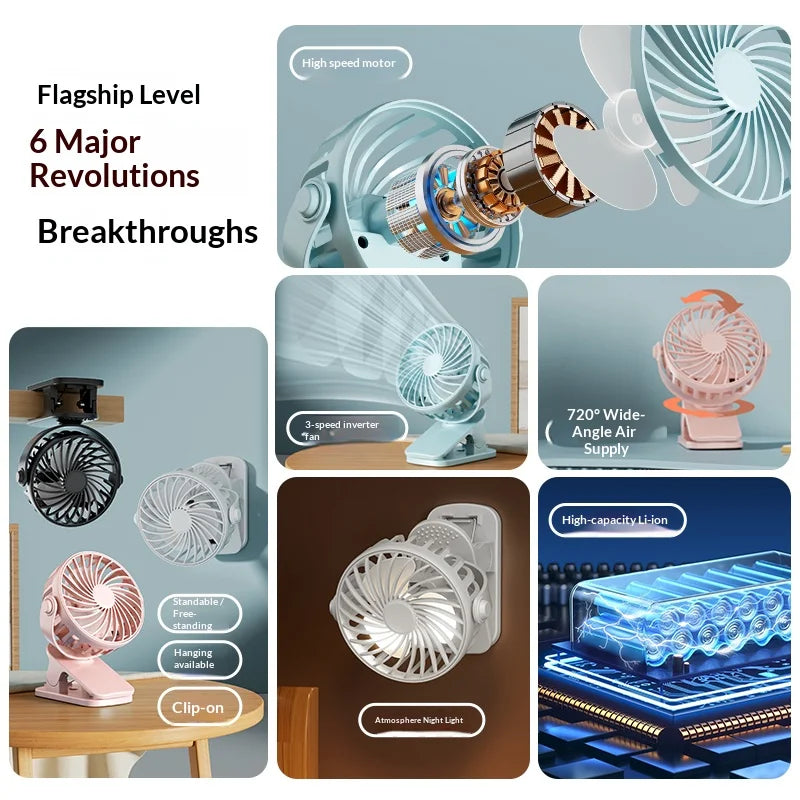 Portable Rechargeable Clip Fan with Night Light