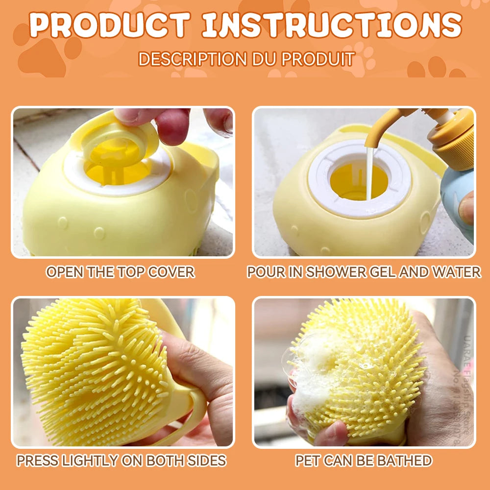 Pet Bath Brush with Shampoo Dispenser – Silicone Dog & Cat Grooming Massage Tool