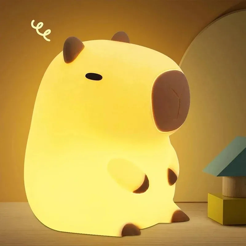 Cute Capybara LED Night Light – Silicone Animal Bedside Lamp for Kids Room Decor