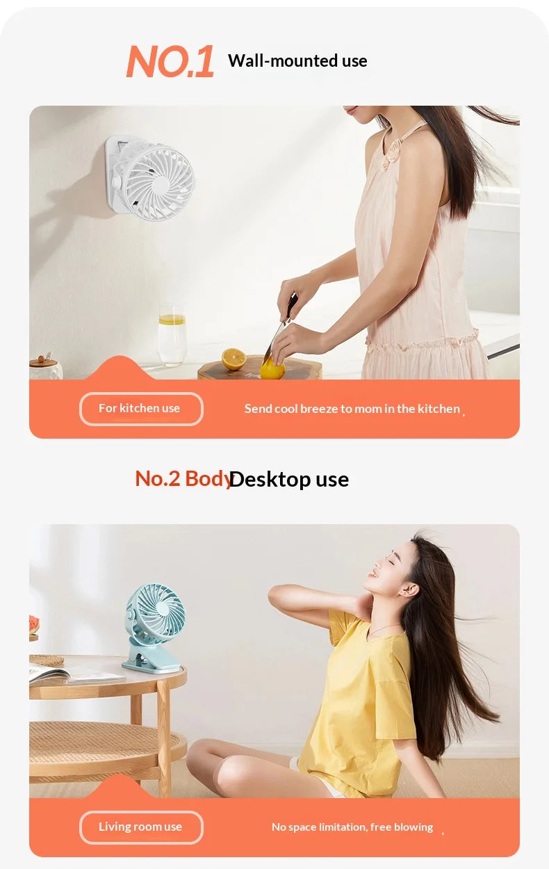 Portable Rechargeable Clip Fan with Night Light