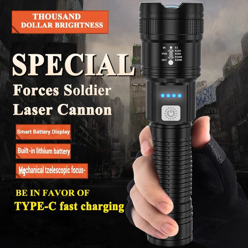 2000LM Tactical LED Flashlight with Display & Power Bank