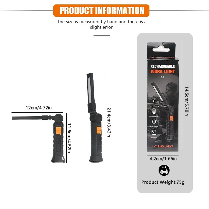 Portable COB LED Rechargeable Magnetic Work Light
