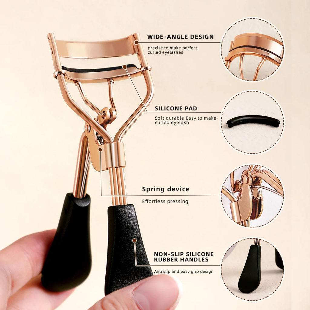 Portable Eyelash Curler with Silicone Pads (Stainless Steel Lash Curling Tool)