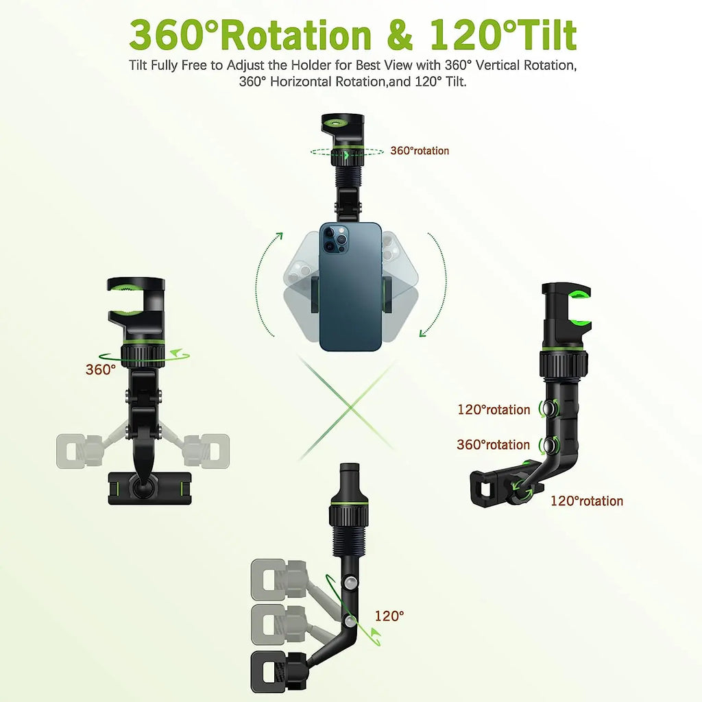 Rearview Mirror Phone Holder 360° Rotatable Car Mount Universal Smartphone Holder