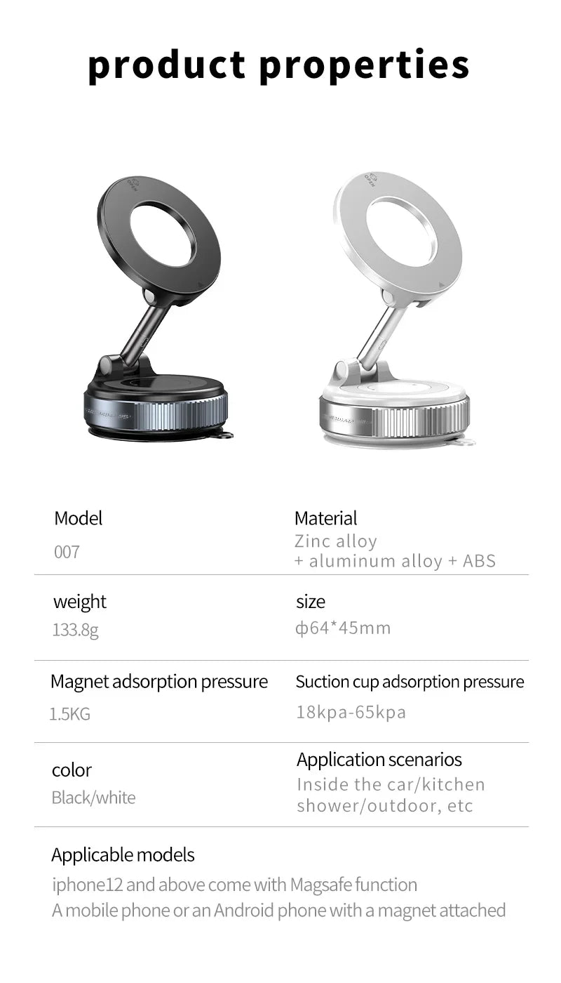 Rotating Magnetic Phone Holder with Vacuum Suction