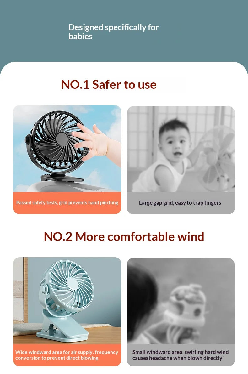 Portable Rechargeable Clip Fan with Night Light