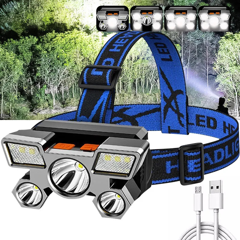 USB Rechargeable 5LED Headlamp