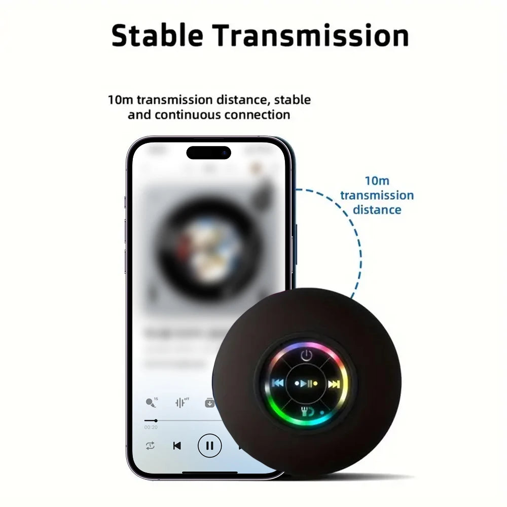 Portable Waterproof Bluetooth Speaker with LED Light & Suction Cup