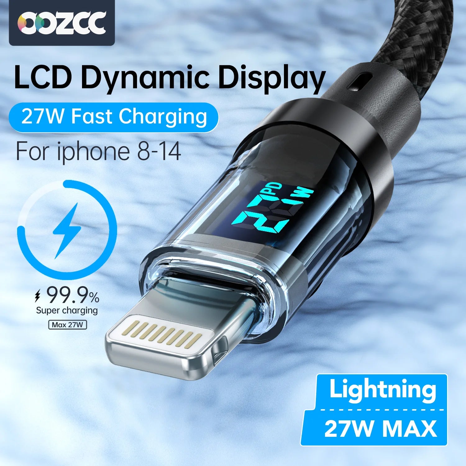 PD 27W Fast Charging Cable with LCD Display for iPhone