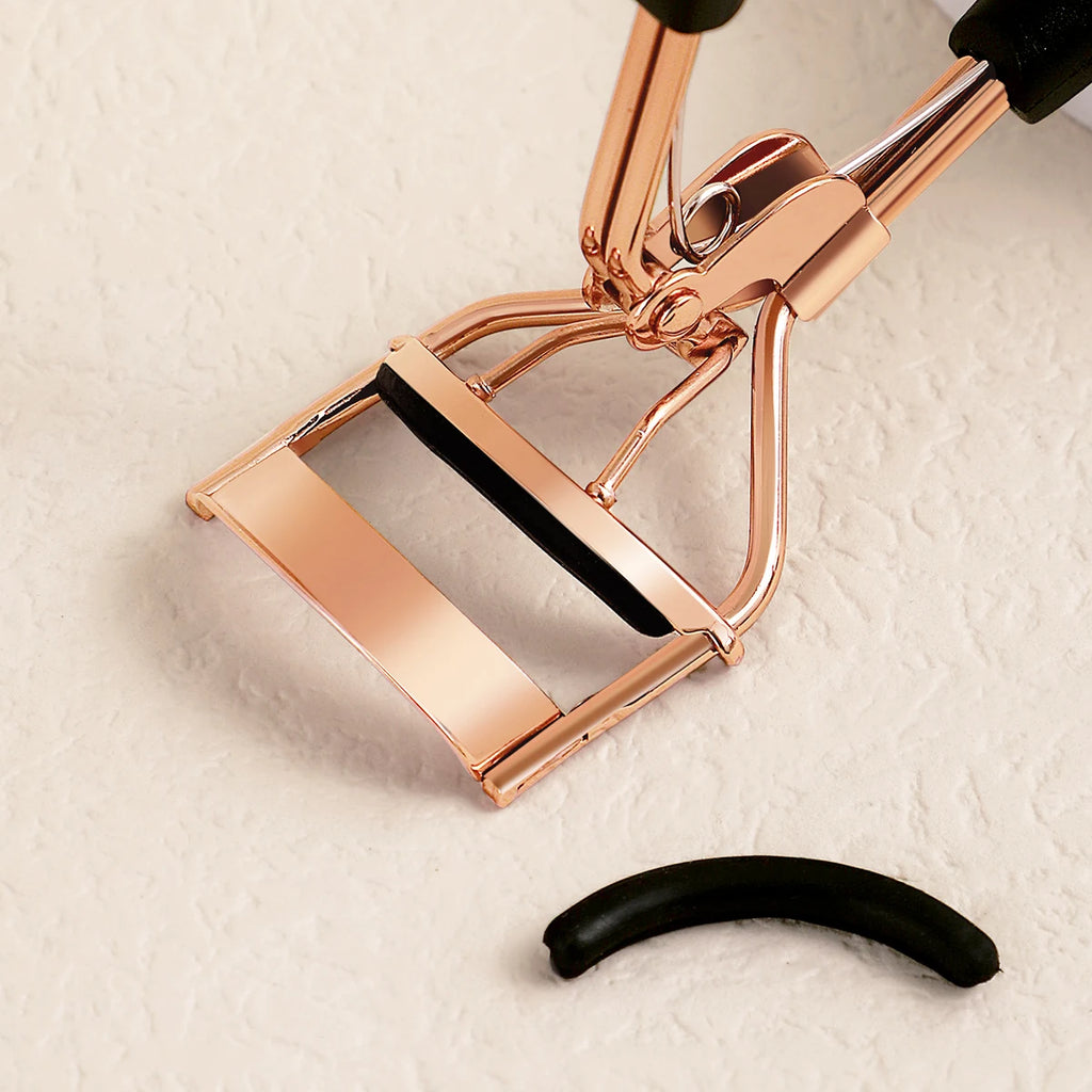 Portable Eyelash Curler with Silicone Pads (Stainless Steel Lash Curling Tool)