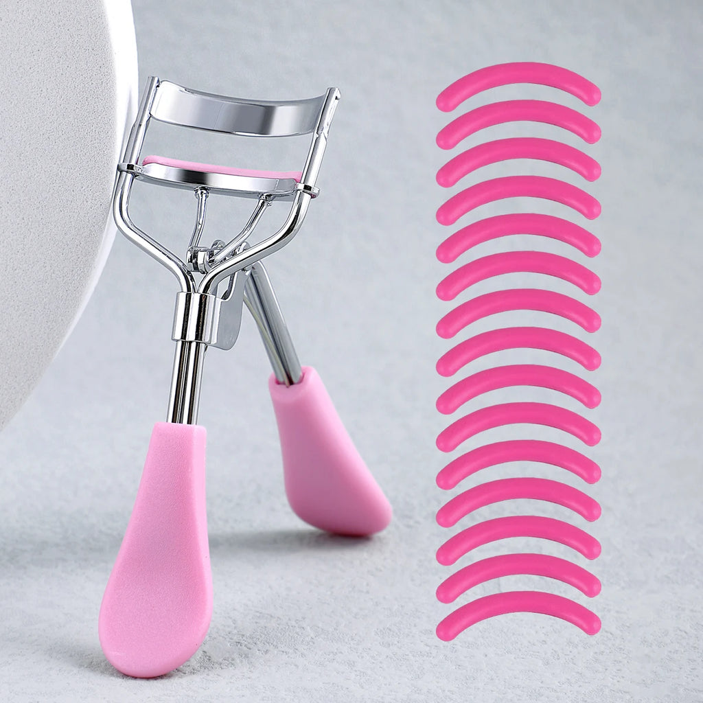 Portable Eyelash Curler with Silicone Pads (Stainless Steel Lash Curling Tool)