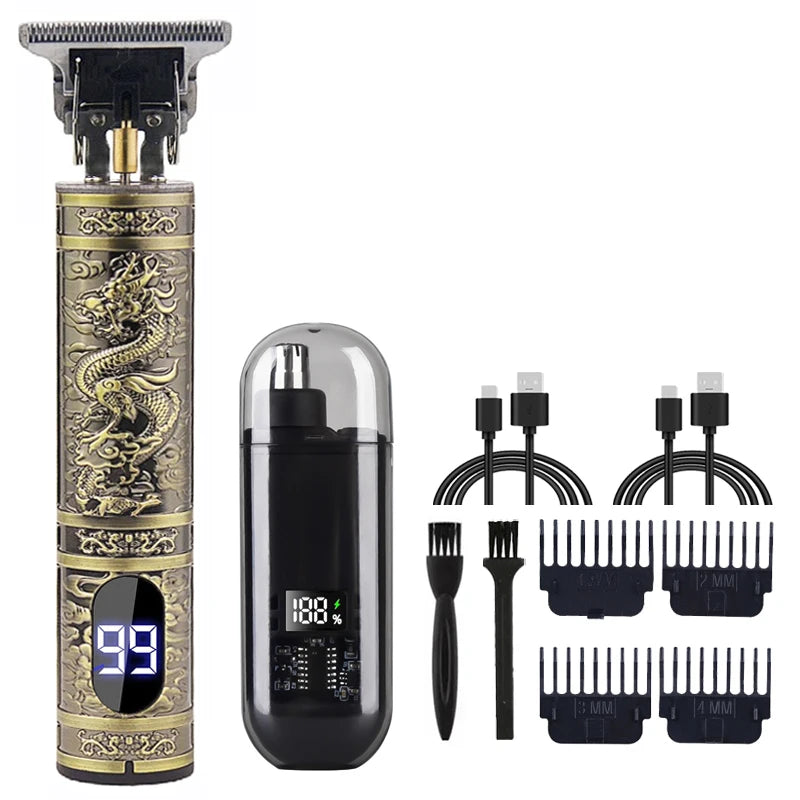 T9 Vintage Hair Clipper & Beard Trimmer Kit (Rechargeable Grooming Set)